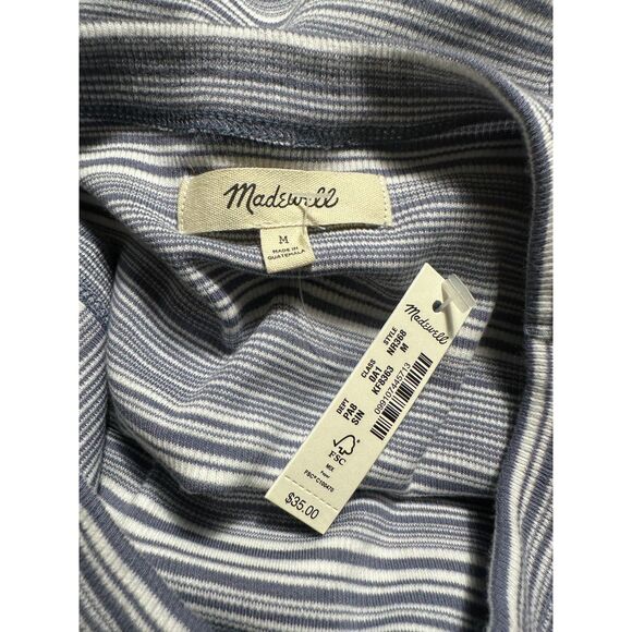 Madewell Supima Rib Cutawat Crop Tank in Blue White Stripe Size Medium NWT - Picture 4 of 7